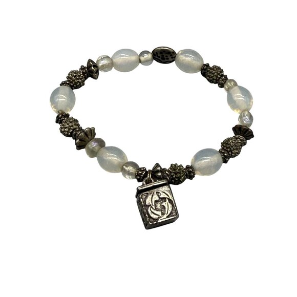 Vintage RIB Beaded Bracelet Silver Tone Charm Boho Elegance Retro - Picture 2 of 7